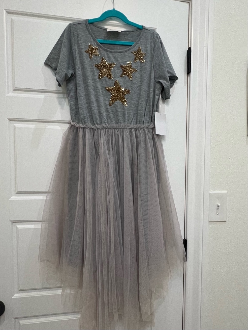 Joyfolie Gray Tulle Dress with Gold Sequin Stars